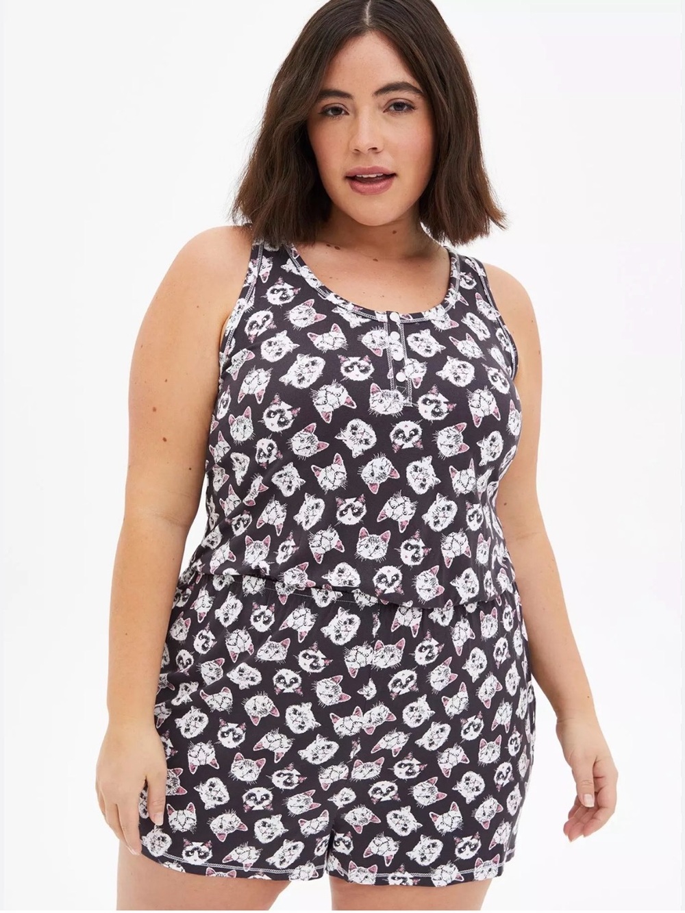 NWT Torrid Black Cat Print Sleep Romper with Pink Accents Pyjamas Playsuit 2X